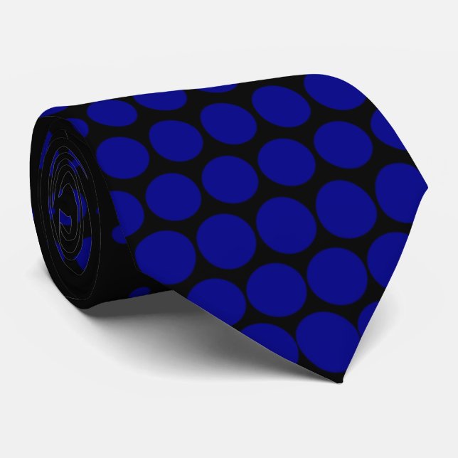 Dark Blue Techno Dots Modern Black Tie (Rolled)