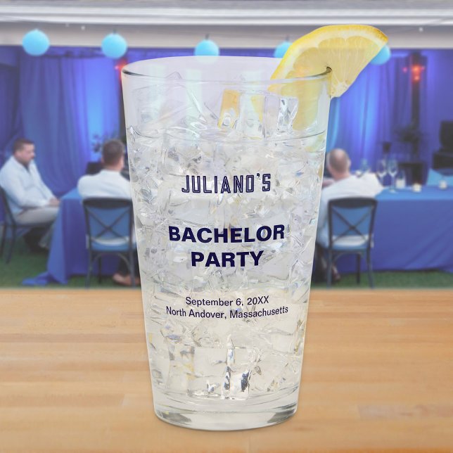 Dark Blue Text Bachelor Party Glass Cup (Dark blue text bachelor party glass cup)