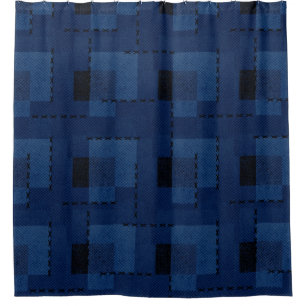 Dark blue textured geometric shower curtain
