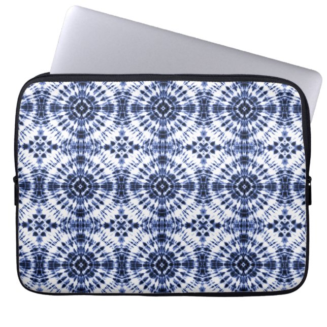 Dark Blue Tie Dye Pattern Laptop Sleeve (Front)