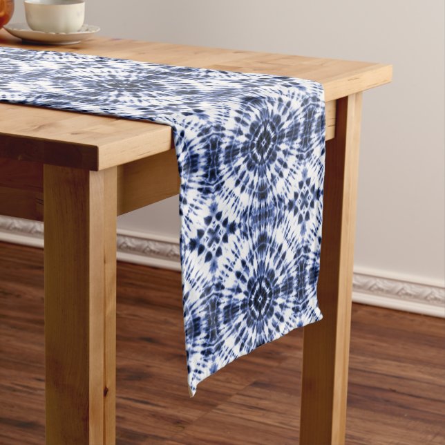 Dark Blue Tie Dye Pattern Medium Table Runner (In Situ)