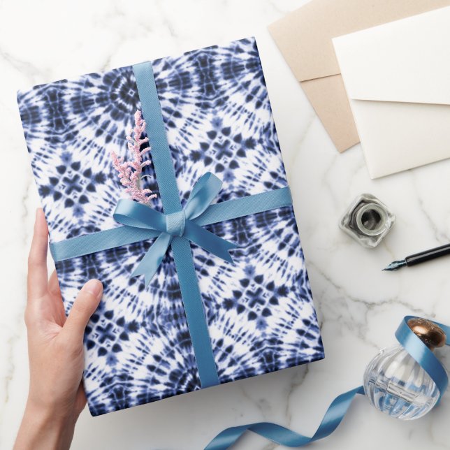 Dark Blue Tie Dye Pattern Wrapping Paper (Gifting)