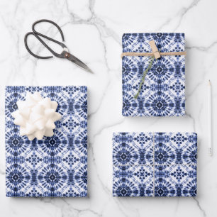 Dark Blue Tie Dye Pattern Wrapping Paper Sheet