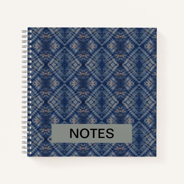 Dark Blue Tie Dye Traditional Pattern Style Notebook (Front)