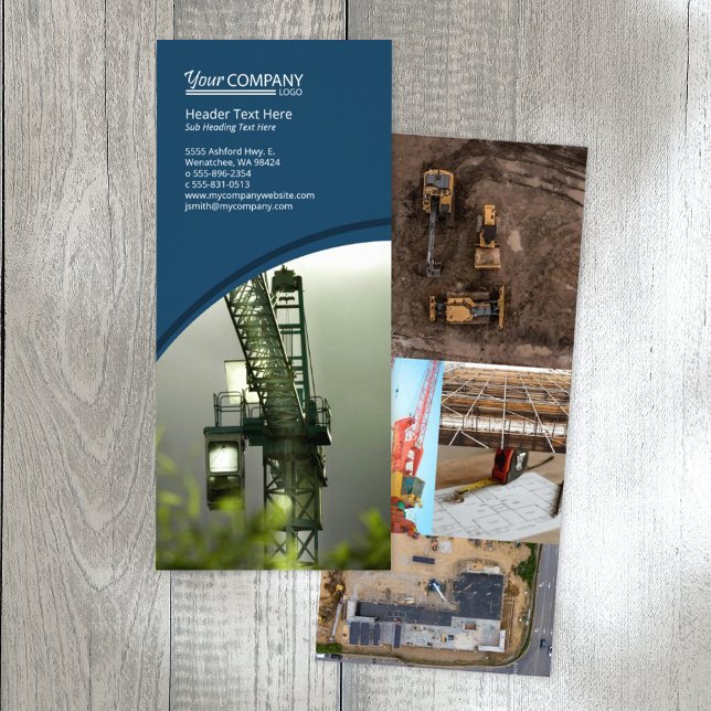 Dark Blue, Tiled Photos Rack Card (navy blue company branded rack card, blue brochure template with logo, blue flyer design)
