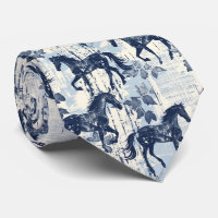 Dark Blue Toile Horses Racing