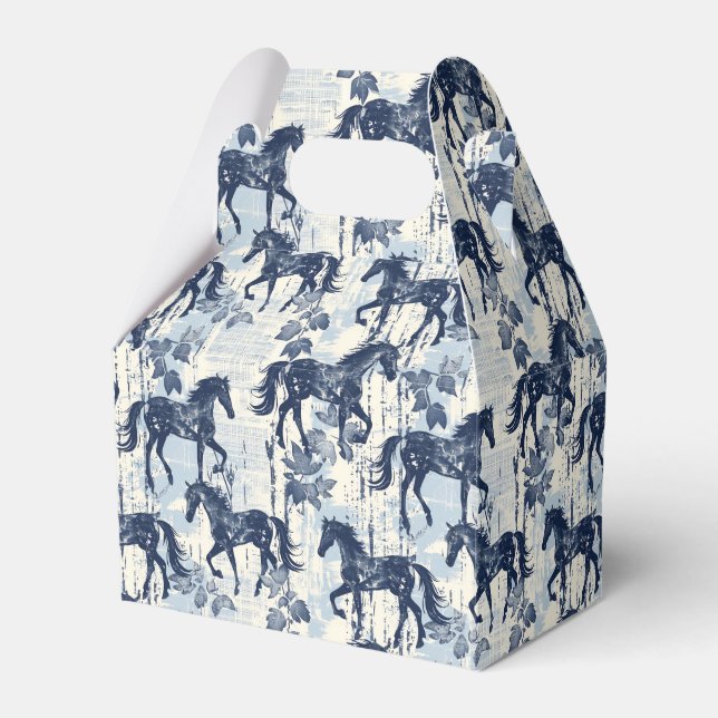 Dark Blue Toile Horses Repeating Favour Box (Front Side)