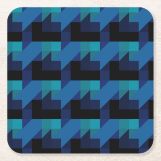Dark Blue Toned Geometric mix Pattern Square Paper Coaster