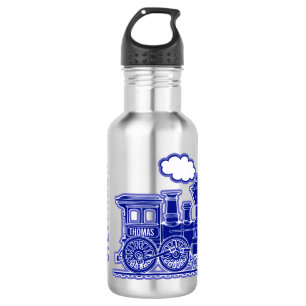 Dark blue train kids boys full name drinks bottle