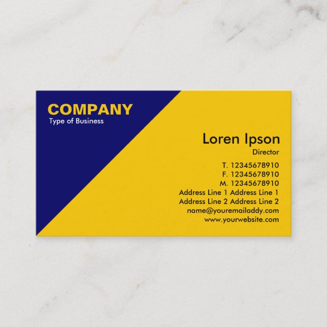 Dark Blue Triangular Corner - Amber (FFCC00) Business Card (Front)