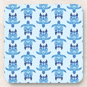 Dark Blue Tribal Honu Turtles Coaster