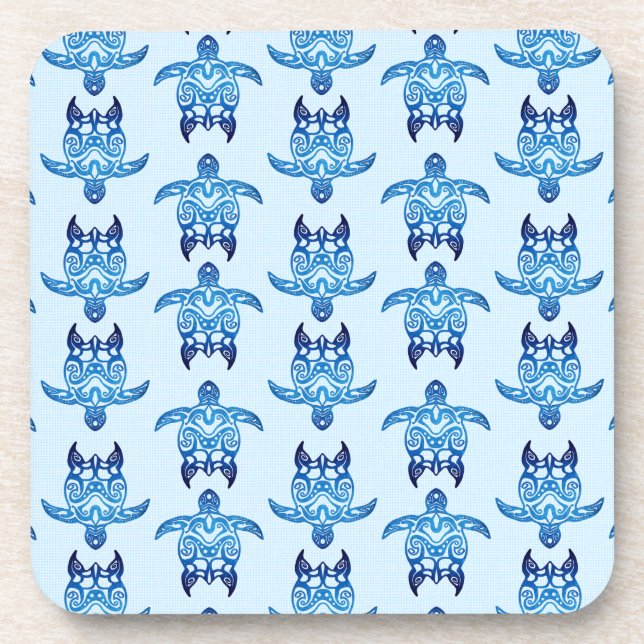 Dark Blue Tribal Honu Turtles Coaster (Front)