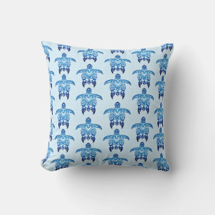Dark Blue Tribal Honu Turtles Cushion