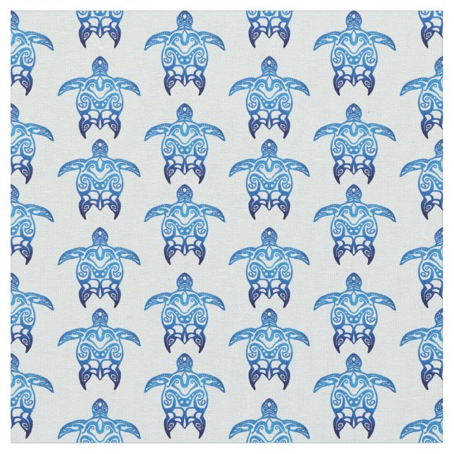 Dark Blue Tribal Honu Turtles Fabric (Close Up)