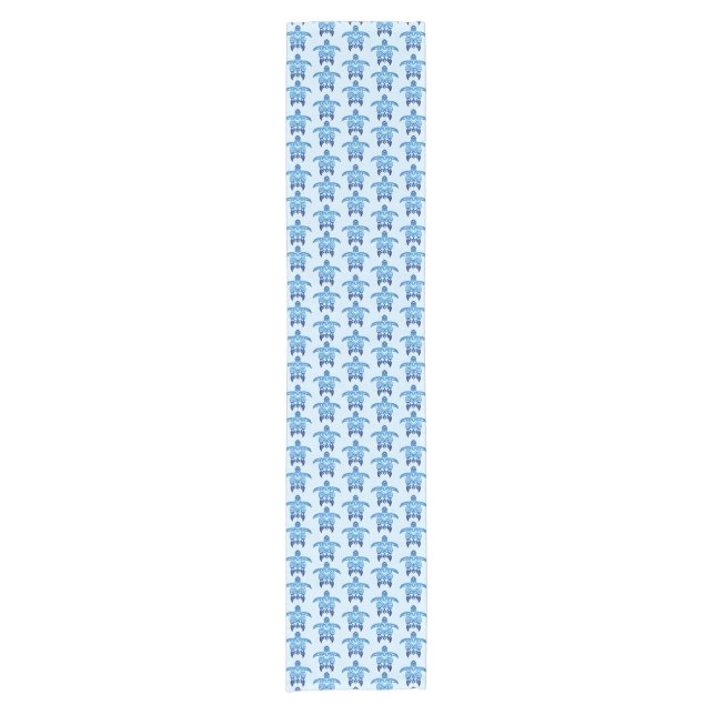 Dark Blue Tribal Honu Turtles Short Table Runner (Front)