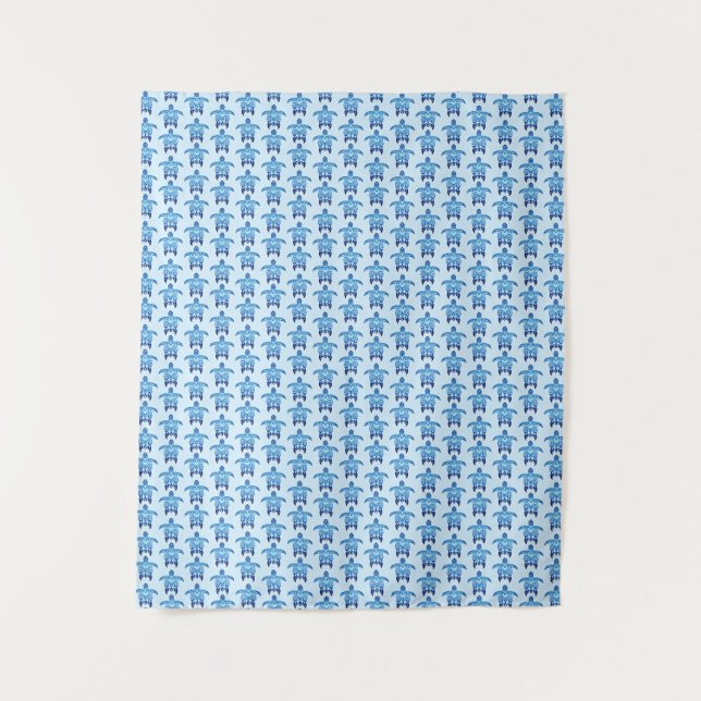 Dark Blue Tribal Honu Turtles Tapestry (Front)