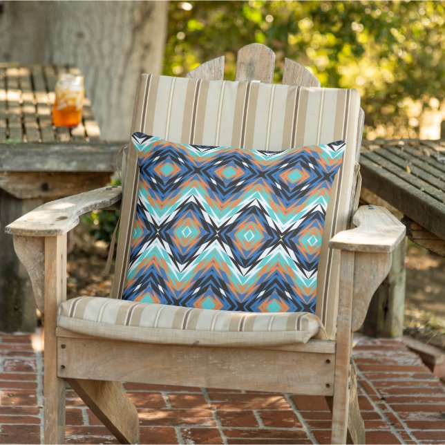 Dark Blue Turquoise Terracotta Black Tribal Art Cushion (Chair)
