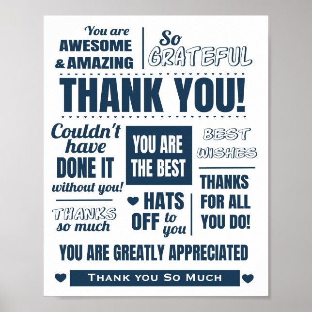 Dark Blue Typography Thank You Poster (Front)