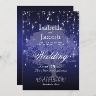 Dark Blue Under the Stars Wedding Invitation