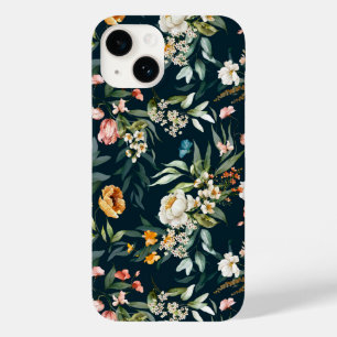 Dark Blue Vintage Style Garden Flower Pattern Case-Mate iPhone 14 Case