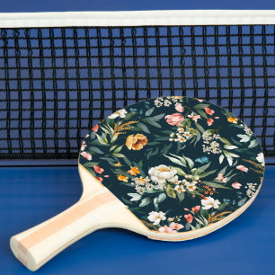 Dark Blue Vintage Style Garden Flower Pattern Ping Pong Paddle