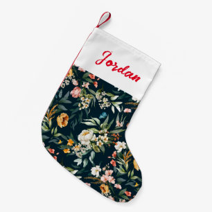 Dark Blue Vintage Style Garden Flower Pattern Small Christmas Stocking