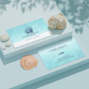 Dark-blue vintage wind sailing boat business card