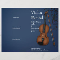 Dark Blue Violin Viola Folded Recital Program