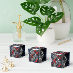 Dark Blue Vivid Red Silver Micro Mosaic 3D  Favour Box