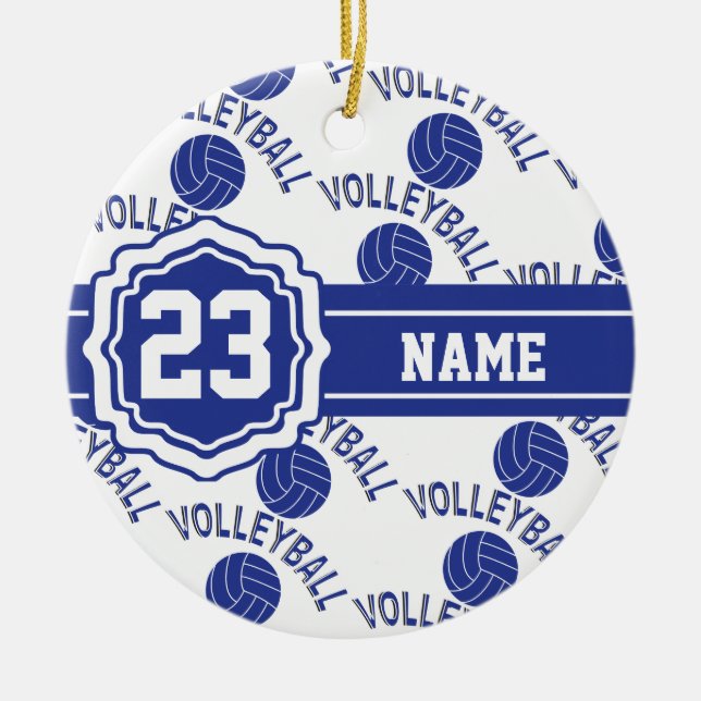 Dark Blue Volleyball Ceramic Tree Decoration (Front)