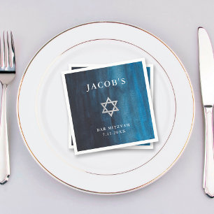 Dark Blue Watercolor Look Bar Mitzvah Napkin