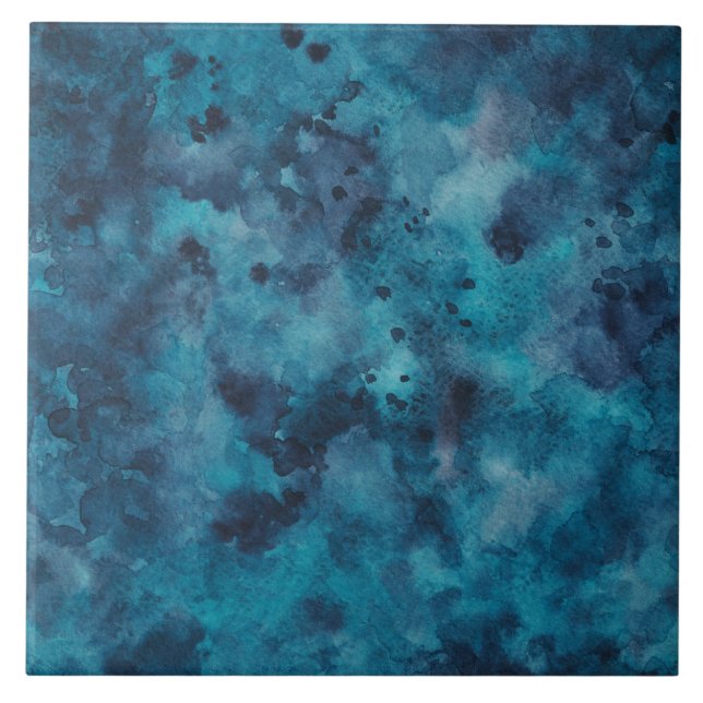 Dark Blue Watercolor Texture Ceramic Tile (Front)