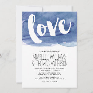 Dark Blue Watercolor Wash Wedding Invitation