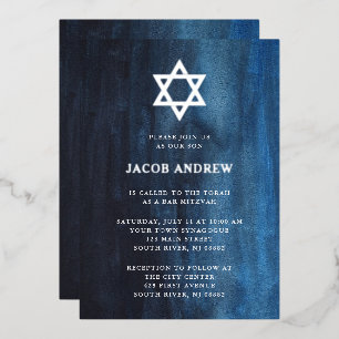 Dark Blue Watercolor with Silver   Bar Mitzvah