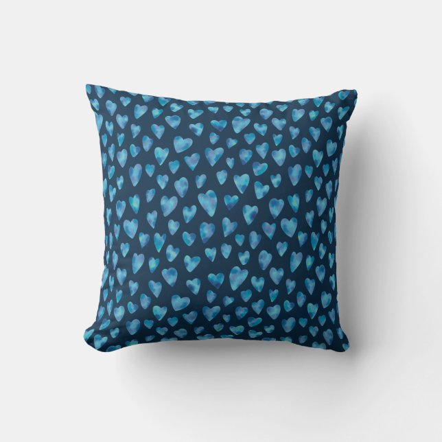 Dark Blue Watercolour Heart Cushion / Throw Pillow (Front)