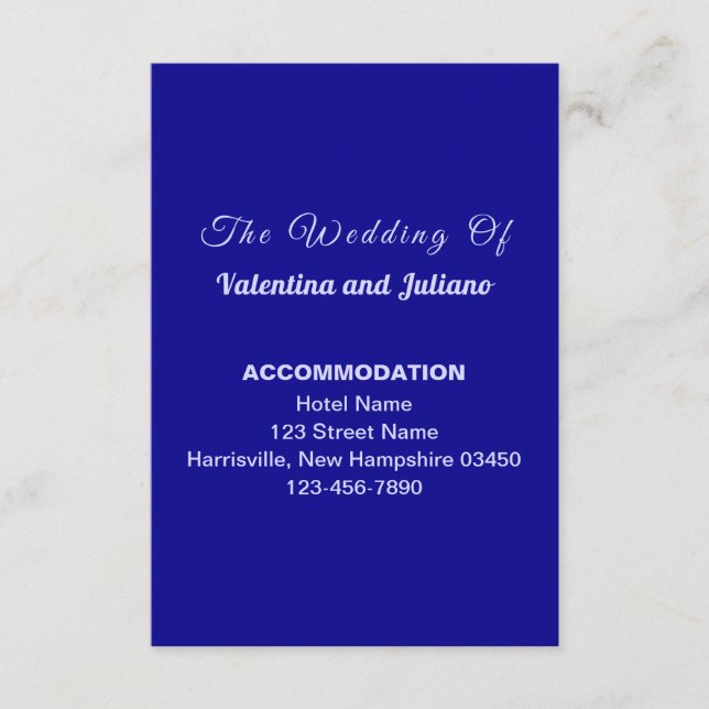 Dark Blue Wedding Accommodation Portrait Enclosure Card (Front)