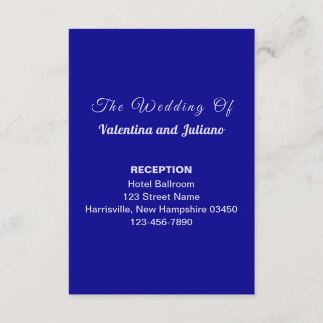 Dark Blue Wedding Reception Portrait Enclosure Card (Front)