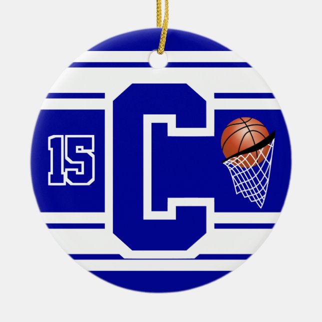 Dark Blue & White Basketball DIY Letter Ceramic Ornament (Front)