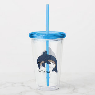 Dark Blue White Belly Sparkle Dolphin Jumping Acrylic Tumbler