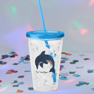 Dark Blue White Belly Sparkle Dolphin Jumping Acrylic Tumbler