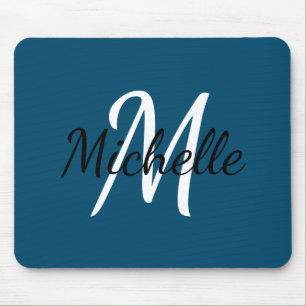 Dark Blue & White Custom Monogram Mousepad