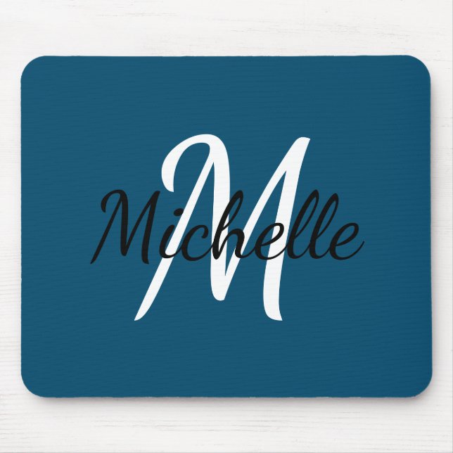 Dark Blue & White Custom Monogram Mousepad (Front)