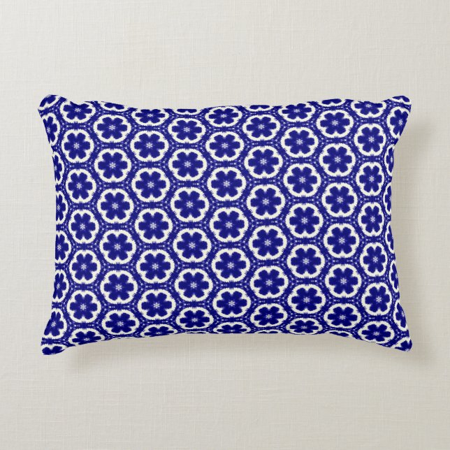 Dark Blue & White Floral Accent Pillow (Front)
