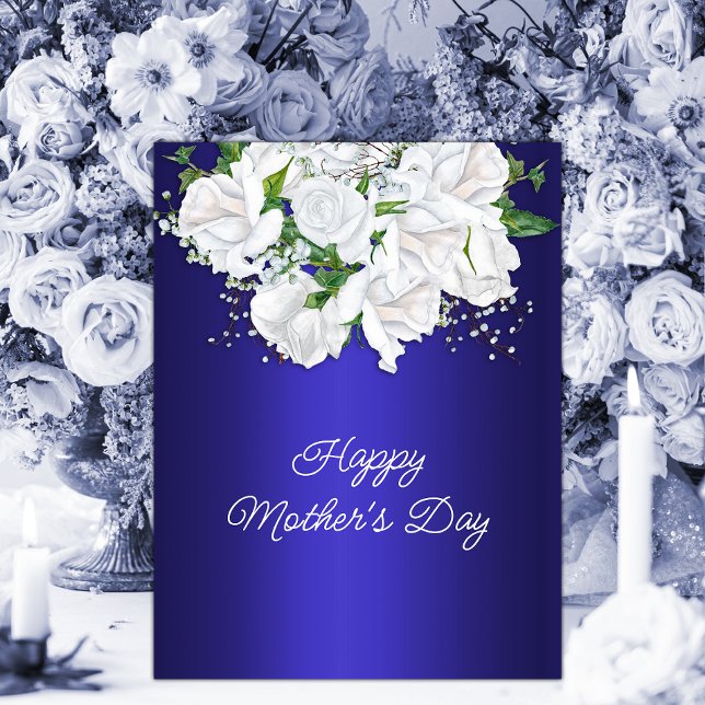 Dark Blue White Floral Roses Mother's Day Postcard (Creator Uploaded)