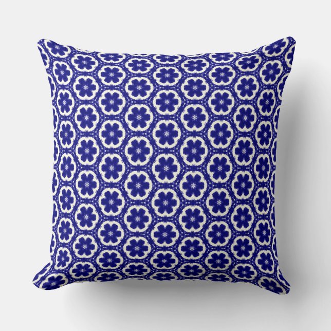 Dark Blue & White Floral Throw Pillow (Front)