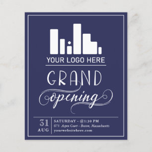 Dark Blue & White Grand Opening Your Logo Invitati Flyer
