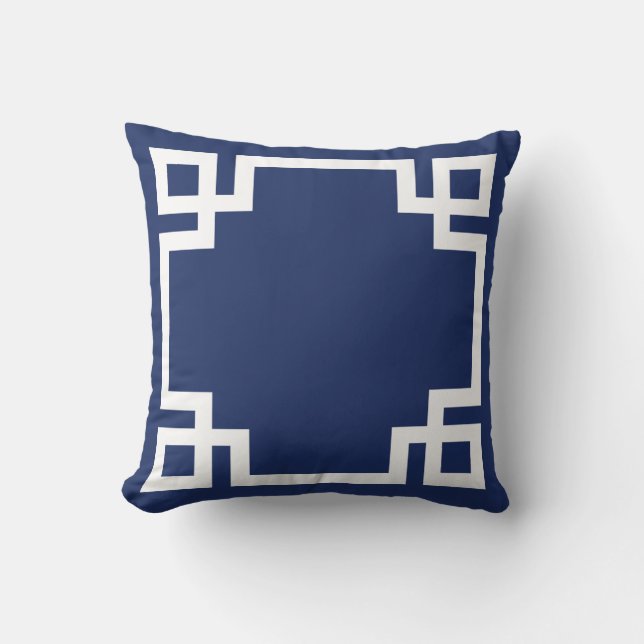 Dark Blue White Greek Key Cushion (Front)
