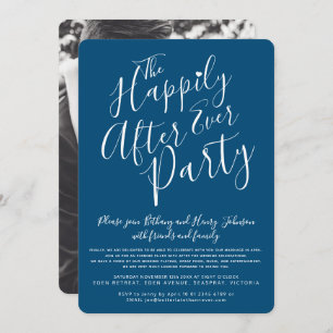 Dark blue  white happily ever after wedding party invitation