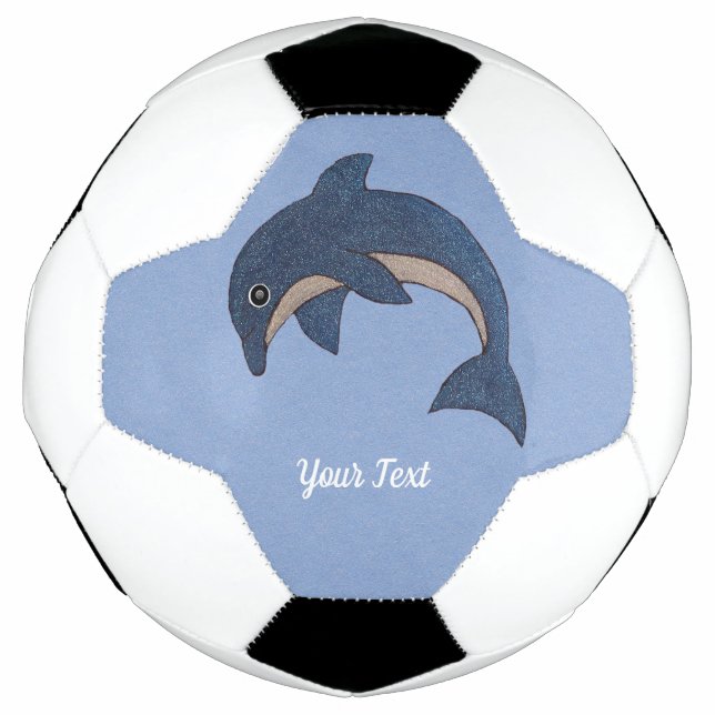 Dark Blue White Jumping Dolphin Glitter Look Soccer Ball (Front)