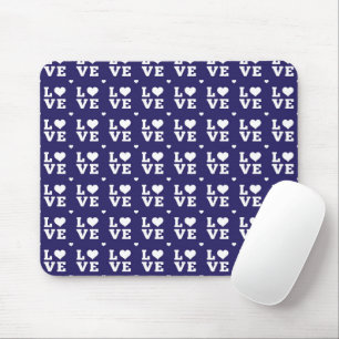 DARK BLUE & WHITE LOVE WITH HEARTS MOUSE PAD